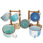 6er Set BLUE Jumbobecher mit Henkel für 6 Personen aus Steingut - 24327029_Bild_3