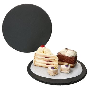 2er Set Schieferplatte rund 30cm Schwarz - 23464626_Bild_1