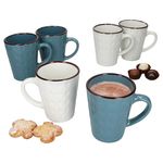 6er Set ROME Weiß & Blau Kaffeebecher mit Henkel für 6 Personen aus Steingut - 3x 24323292 & 3x 24323268_Bild_1