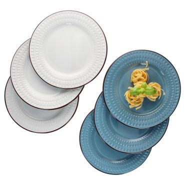 6er Set ROME Weiß & Blau Speiseteller für 6 Personen aus Steingut - 3x 24323274 & 3x 24323250_Bild_1