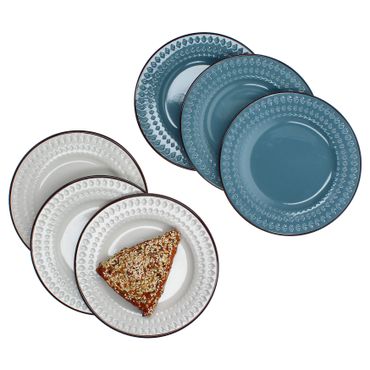 6er Set ROME Weiß & Blau Kuchenteller für 6 Personen aus Steingut - 3x 24323280 & 3x 24232356_Bild_1