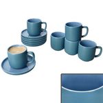 6er Set Jasper Ozeanblau Espressotassen mit Untertassen aus Steingut - 6x 414318 & 6x 414332_Bild_1