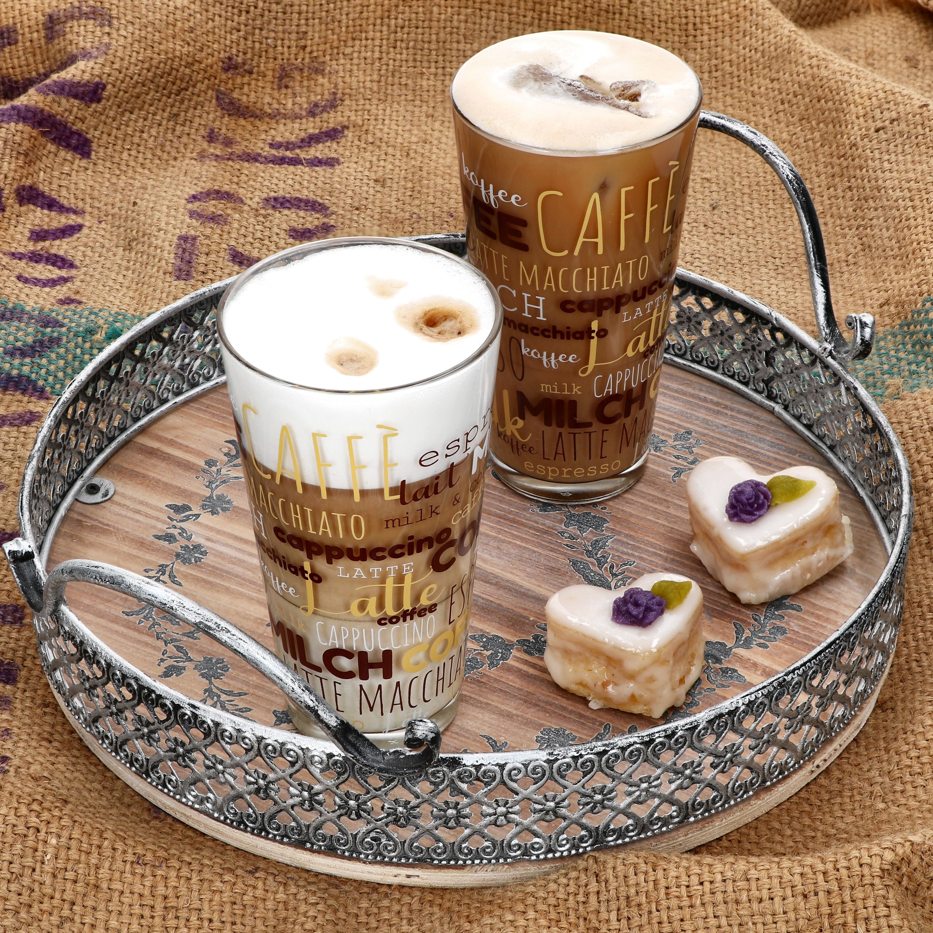 6er Set CANDY Latte Macchiato Gläser mit Schrift-Dekor 380ml | MamboCat
