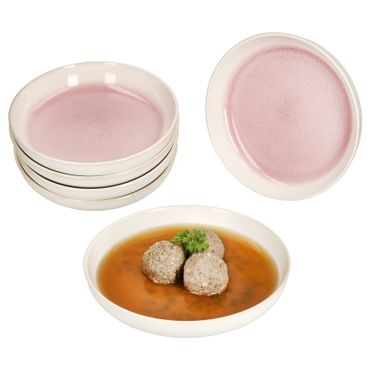 6er Set REACTIVE GLAZE PARIS Suppenteller Creme & Pink aus Steingut_Bild_1