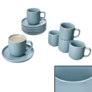 6er Set Jasper Graublau Espressotassen mit Untertassen aus Steingut - 6x 414141 & 6x 414158_Bild_1