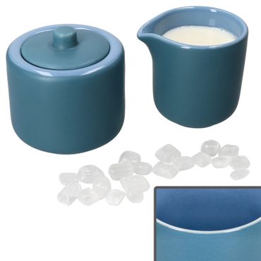 2tlg Set Jasper Ozeanblau Milchkännchen & Zuckerdose aus Steingut - 1x 414424 & 1x 414417_Bild_1