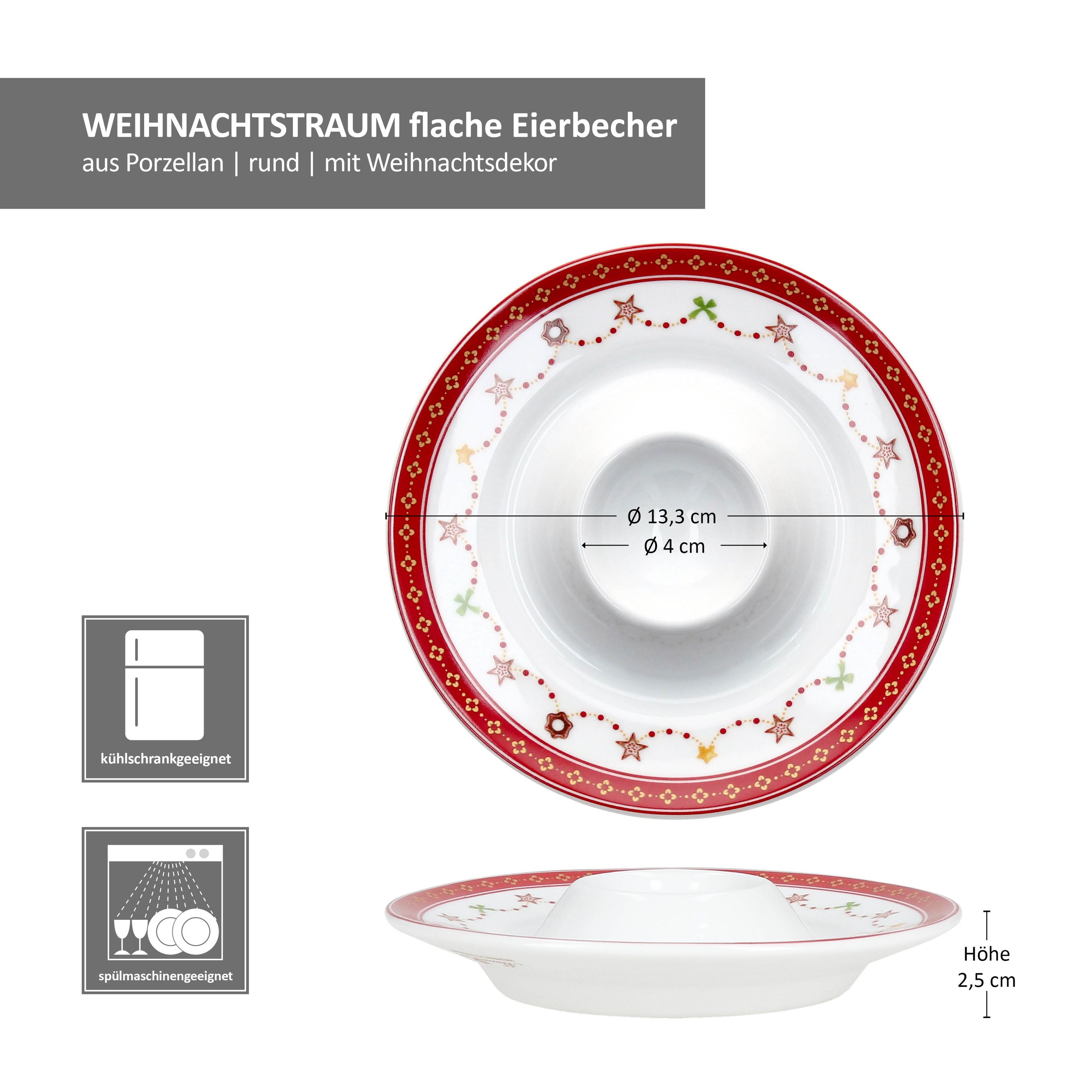 MamboCat Weihnachtstraum Eierbecher-Set – 6 Stück Porzellan-Eierbecher Mit Festlichem Design
