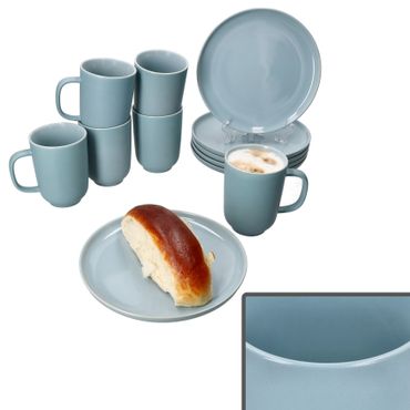 12tlg Frühstücksset Jasper Graublau für 6 Personen aus Steingut - 6x 414110 + 6x 414165_Bild_1