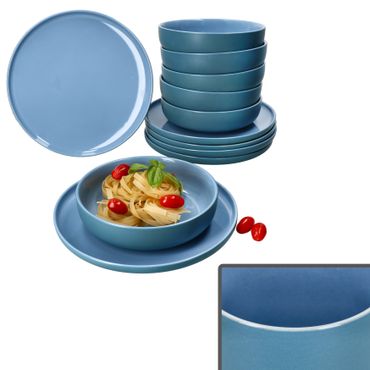 12tlg Tafelservice Jasper Ozeanblau aus Steingut - 6x 414363 & 6x 414387_Bild_1