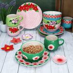16tlg Frühstücksset FLORI FLOWER bunt für 4 Personen aus Steingut - 24307521_Bild_3