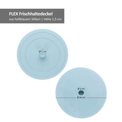 06-10052-Kela-Flex-Frischhaltedeckel-gross-20cm-Bemassung.jpg 2er Set FLEX Frischhaltedeckel Ø20cm hellblau aus Silikon – 10052_Bild_6