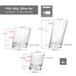 06-11006520S-11007020S-11006820S-Borgonovo-Pisa-18tlg-Set-Longdrink-Whisky-Schnaps-Glaeser-Bemassung.jpg 6x Whisky-Tumbler 11006820S & 6x Schnapsgläser 11006520S_Bild_7