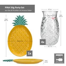 05-PIYG3020-Easy-Life-Madagascar-Ananas-Teller-mit-Pina-Glaesern-5tlg-Set-Bemassung.jpg 5tlg Party-Set PINA 4x Colada Gläser & 1x Teller mit Ananas-Relief – 1x PIYG3020 & 4x 992427_Bild_6