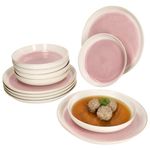 12tlg Tafelservice REACTIVE GLAZE PARIS Creme & Pink aus Steingut_Bild_1