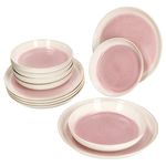 12tlg Tafelservice REACTIVE GLAZE PARIS Creme & Pink aus Steingut_Bild_2