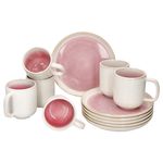 12tlg Frühstücksset REACTIVE GLAZE PARIS Creme & Pink Steingut für 6 Personen_Bild_2