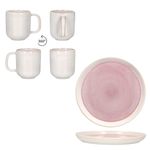 12tlg Frühstücksset REACTIVE GLAZE PARIS Creme & Pink Steingut für 6 Personen_Bild_4