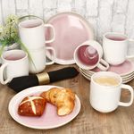 12tlg Frühstücksset REACTIVE GLAZE PARIS Creme & Pink Steingut für 6 Personen_Bild_6