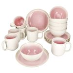 18tlg Frühstücksset REACTIVE GLAZE PARIS Creme & Pink Steingut für 6 Personen_Bild_2