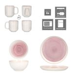 18tlg Frühstücksset REACTIVE GLAZE PARIS Creme & Pink Steingut für 6 Personen_Bild_4