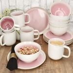 18tlg Frühstücksset REACTIVE GLAZE PARIS Creme & Pink Steingut für 6 Personen_Bild_6
