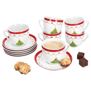 6er Set Weihnachtstraum Kaffeetasse mit Untertasse aus Porzellan_Bild_1