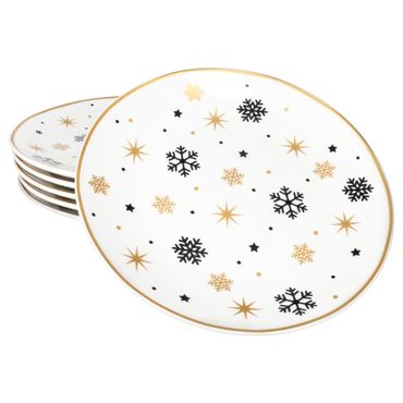 6er Set Stars schwarz-gold Kuchenteller Steingut für 6 Personen - 23108240_Bild_1