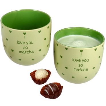 2er Set I LOVE MATCHA Becher ohne Henkel grün Steingut - 24302468_Bild_1