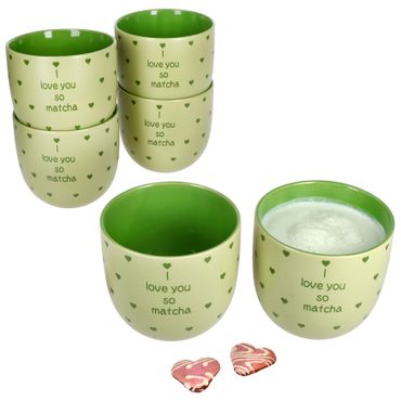 6er Set I LOVE MATCHA Becher ohne Henkel grün Steingut - 24302468_Bild_1