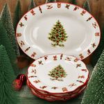 Maestro Natale Weihnachten 5tlg Lunch Set 1x ovale Platte & 4x Speiseteller aus Keramik - 1x 1400/45 & 4x 965/29_Bild_3