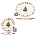 Maestro Natale Weihnachten 5tlg Lunch Set 1x ovale Platte & 4x Speiseteller aus Keramik - 1x 1400/45 & 4x 965/29_Bild_4