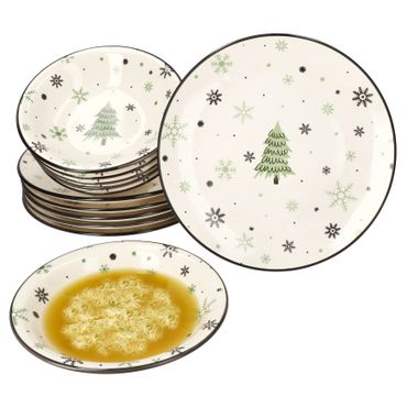 12tlg Tafelservice Weihnachtsbaum aus Steingut für 6 Personen_Bild_1