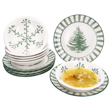 12tlg Tafelservice Wald grün Steingut für 6 Personen - 23105888 & 2310587_Bild_1