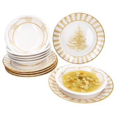 12tlg Tafelservice Wald ocker Steingut für 6 Personen - 23105923 & 23105912_Bild_1