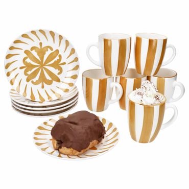 12tlg Frühstücksset Wald ocker Steingut für 6 Personen - 23105918 & 23105934_Bild_1