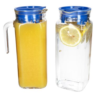 2er Set KARO Kühlschrankkrug 1L aus Glas mit blauem Kunststoff-Deckel – 13110035S_Bild_1