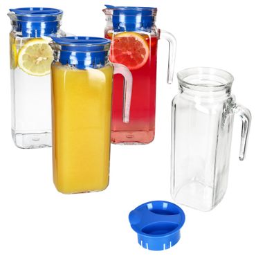 4er Set KARO Kühlschrankkrug 1L aus Glas mit blauem Kunststoff-Deckel – 13110035S_Bild_1