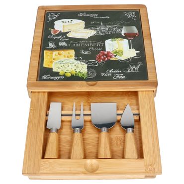 WORLD OF CHEESE Käseplatten Set aus Bambus mit 4 Käsemessern - R0891#WOCH_Bild_1