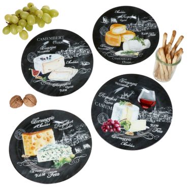 4er Set WORLD OF CHEESE Käseteller mit verschiedenen Dekoren aus Porzellan - R0463#WOCH_Bild_1