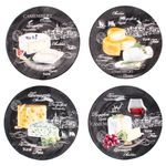 4er Set WORLD OF CHEESE Käseteller mit verschiedenen Dekoren aus Porzellan - R0463#WOCH_Bild_2