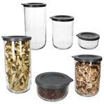 6tlg Set BOHO Vorratsdosen Anthrazit aus Glas & Kunststoff_Bild_1