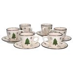 6er Set Weihnachtsbaum Kaffeetasse mit Untertasse Porzellan für 6 Personen_Bild_2