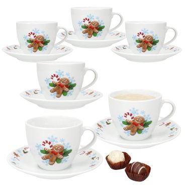 6er Set Candyman Kaffeetasse mit Untertasse Porzellan für 6 Personen_Bild_1