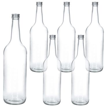 6er Set Geradhalsflasche 1000 ml + Schraubverschluss PP28 Silber_Bild_1
