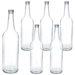 6er Set Geradhalsflasche 1000 ml + Schraubverschluss PP28 Silber_Bild_1