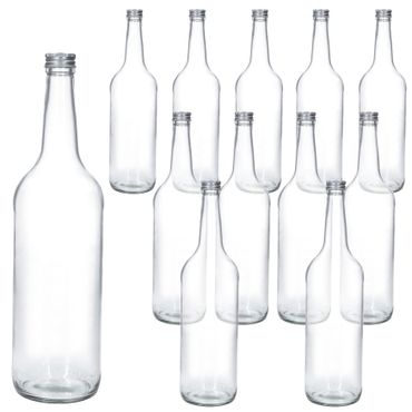 12er Set Geradhalsflasche 1000 ml + Schraubverschluss PP28 Silber_Bild_1