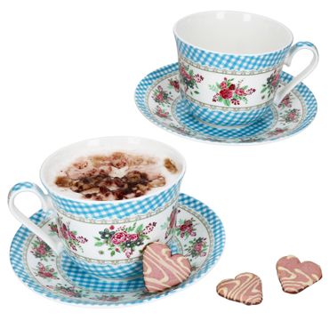 2er Set KLASSIK Blüten Blau Jumbotasse mit Untertasse für 2 Personen aus Porzellan – 2x 4001 & 2x 4004_Bild_1