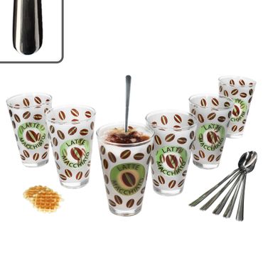 12tlg Latte Macchiato Set - 6x CREMONA Gläser grün + 6x STYLE ART Latte Macchiato Löffel - 0806182 & 747-310_Bild_1