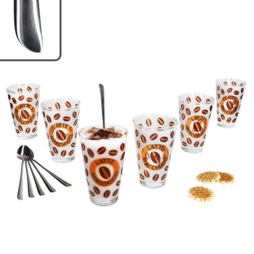 12tlg Latte Macchiato Set - 6x CREMONA Gläser orange + 6x TWIST Latte Macchiato Löffel - 0806137 & 747-480_Bild_1