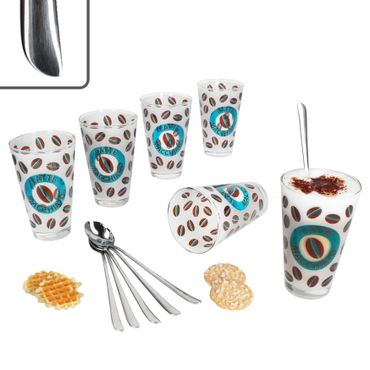 12tlg Latte Macchiato Set - 6x CREMONA Gläser blau + 6x TWIST Latte Macchiato Löffel - 0806236 & 747-480_Bild_1